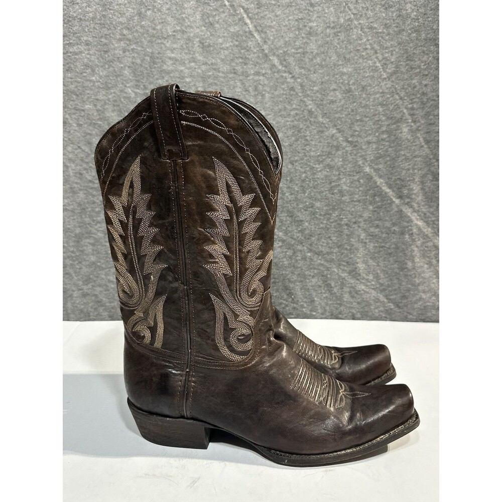 Caborca Boots Square Toed Western Cowboy Boots Brown Leather Pull On Men’s 12